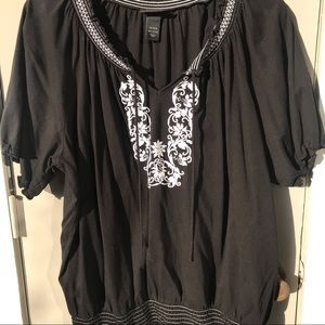 Black, size 18/20, smocked hem, boho inspired top from Lane Bryant
